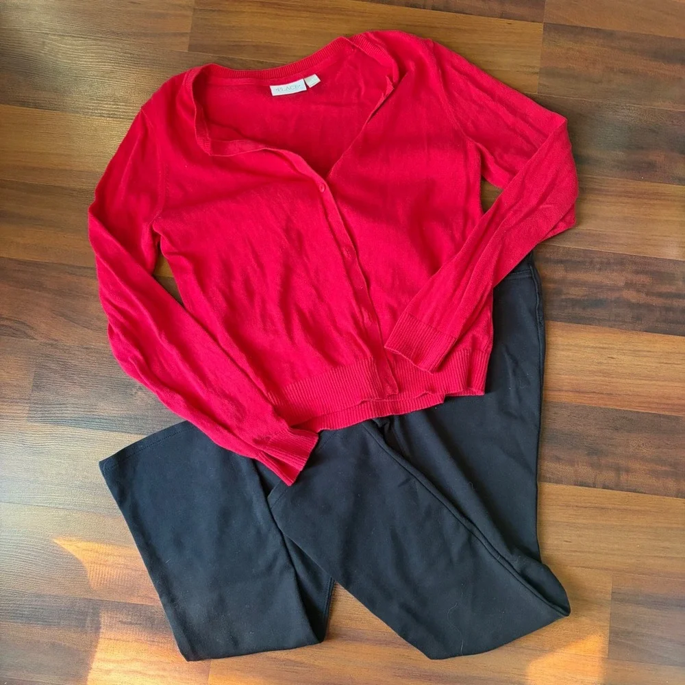 The Childrens Place Girls Red Cardigan and Black Stretch Pants Set Size 16 XL